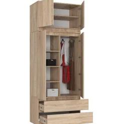 Armoire avec surmeuble AKORD S90 Chêne Sonoma 90 cm 2 portes 2 tiroirs façade Chêne Sonoma 6 étagères 90x51x234 cm