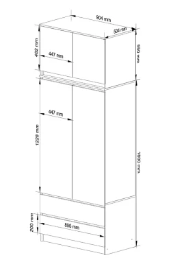 Armoire avec surmeuble AKORD S90 Chêne Sonoma 90 cm 2 portes 2 tiroirs façade Chêne Sonoma 6 étagères 90x51x234 cm