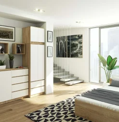 Armoire avec surmeuble AKORD STAR Chêne Sonoma 60 cm 2 portes 2 tiroirs façade Blanche 3 étagères 60x51x234 cm