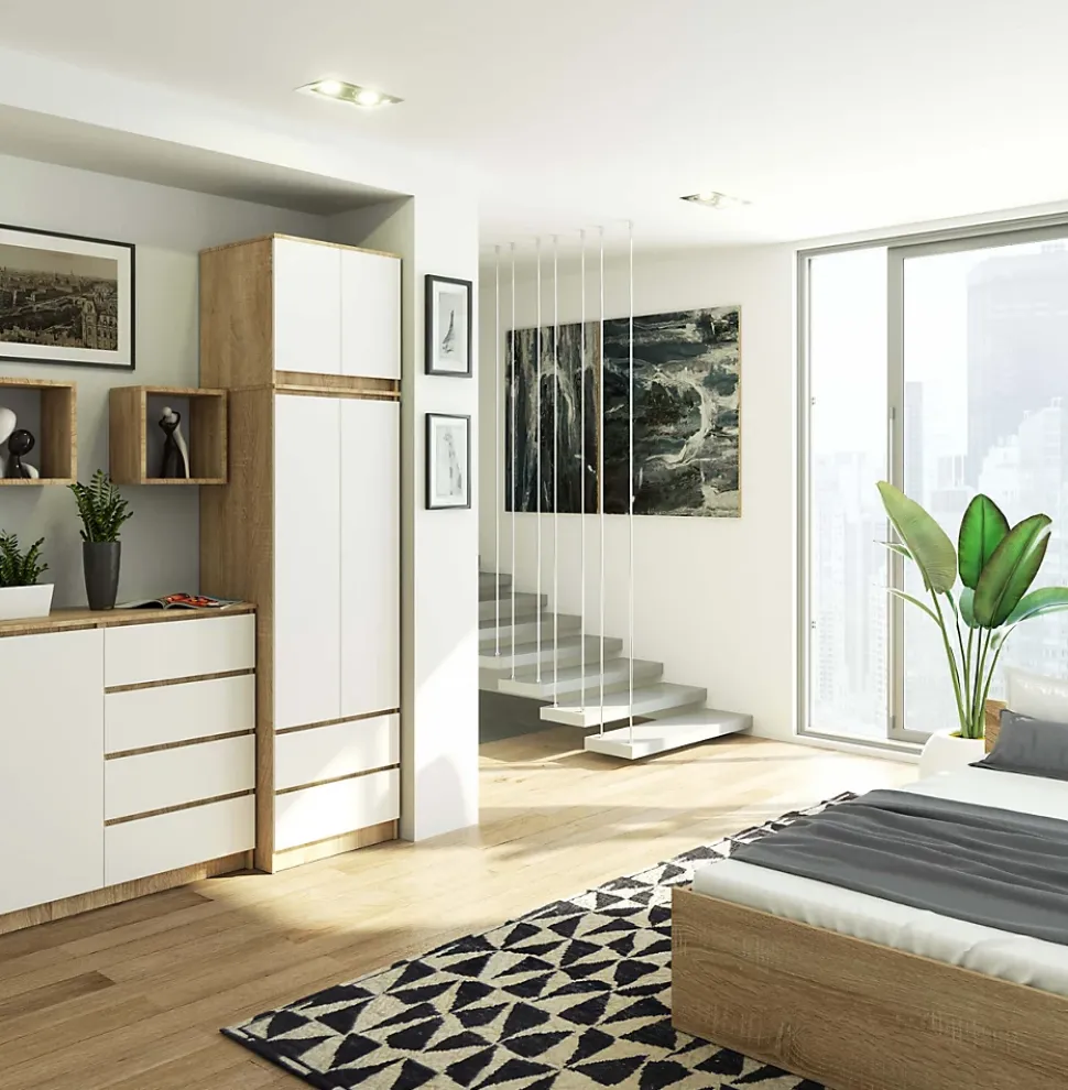 Armoire avec surmeuble AKORD STAR Chêne Sonoma 60 cm 2 portes 2 tiroirs façade Blanche 3 étagères 60x51x234 cm