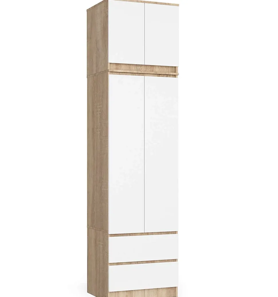 Armoire avec surmeuble AKORD STAR Chêne Sonoma 60 cm 2 portes 2 tiroirs façade Blanche 3 étagères 60x51x234 cm