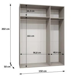 Armoire Bari 2 a portes battantes H. 202 x L.150 x P. 52, 3 portes