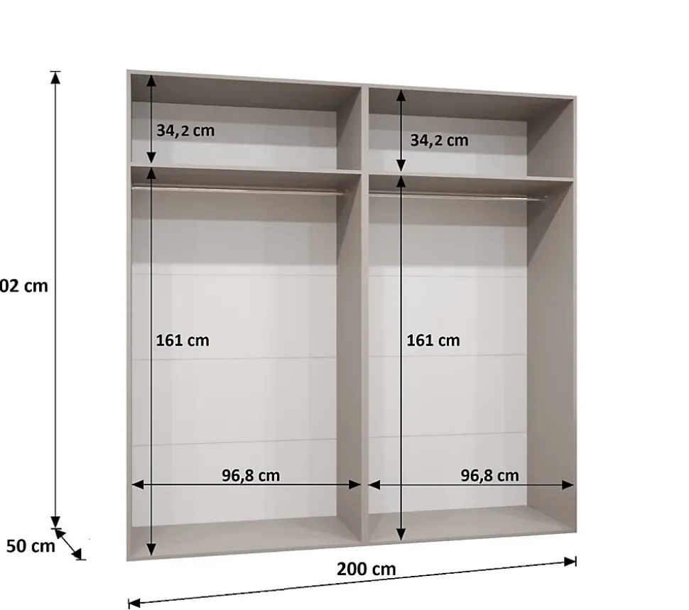 Armoire Bari 2 a portes battantes H. 202 x L.200 x P. 52, 4 portes
