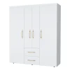 Armoire Bariloche en mélaminé avec 4 portes, 4 étagères, 3 tringles à vêtements et 2 tiroirs, blanc, 177.9 cm X 150.3 cm X 50.4 cm