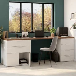 Armoire basse blanche 2 portes et 2 tiroirs GoodHome Atomia H. 75 x L. 75 x P. 58 cm