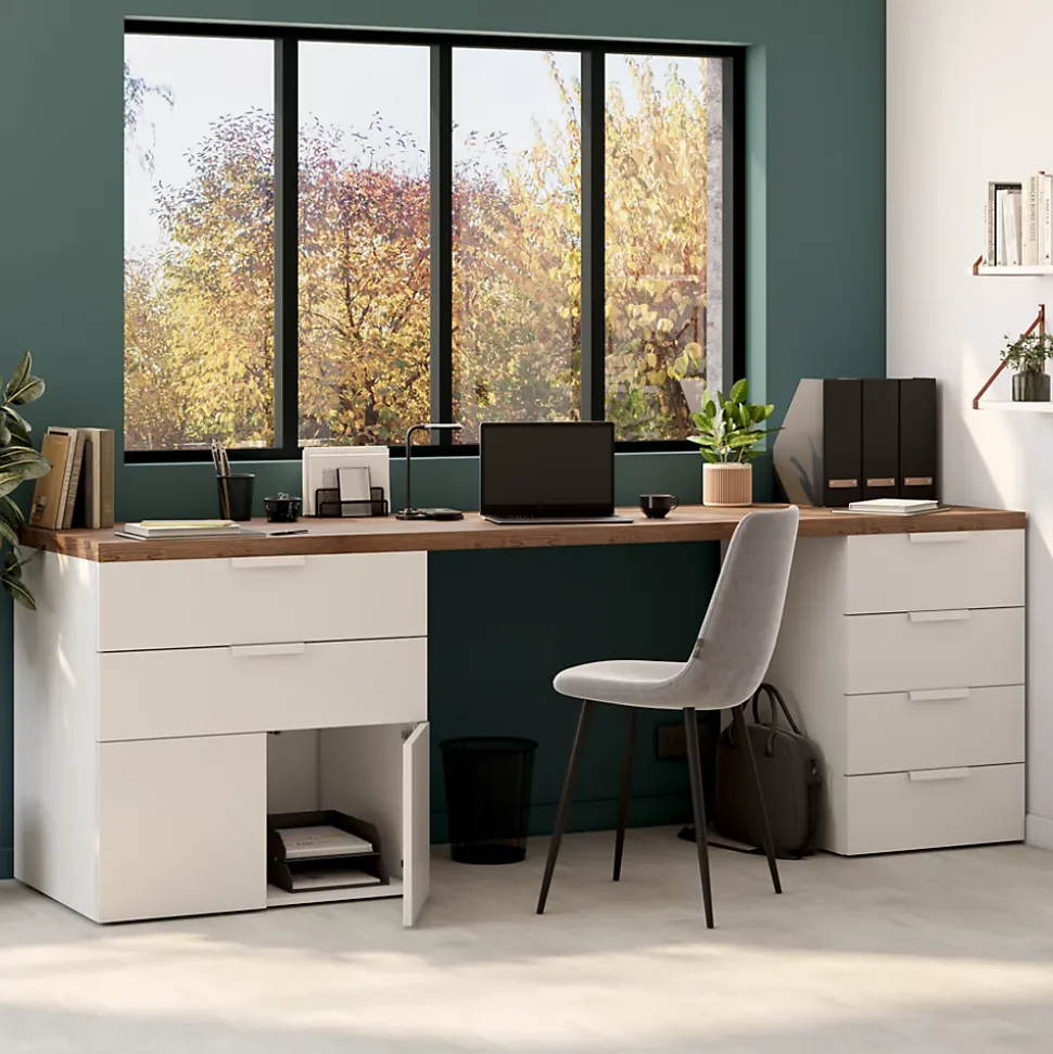 Armoire basse blanche 2 portes et 2 tiroirs GoodHome Atomia H. 75 x L. 75 x P. 58 cm