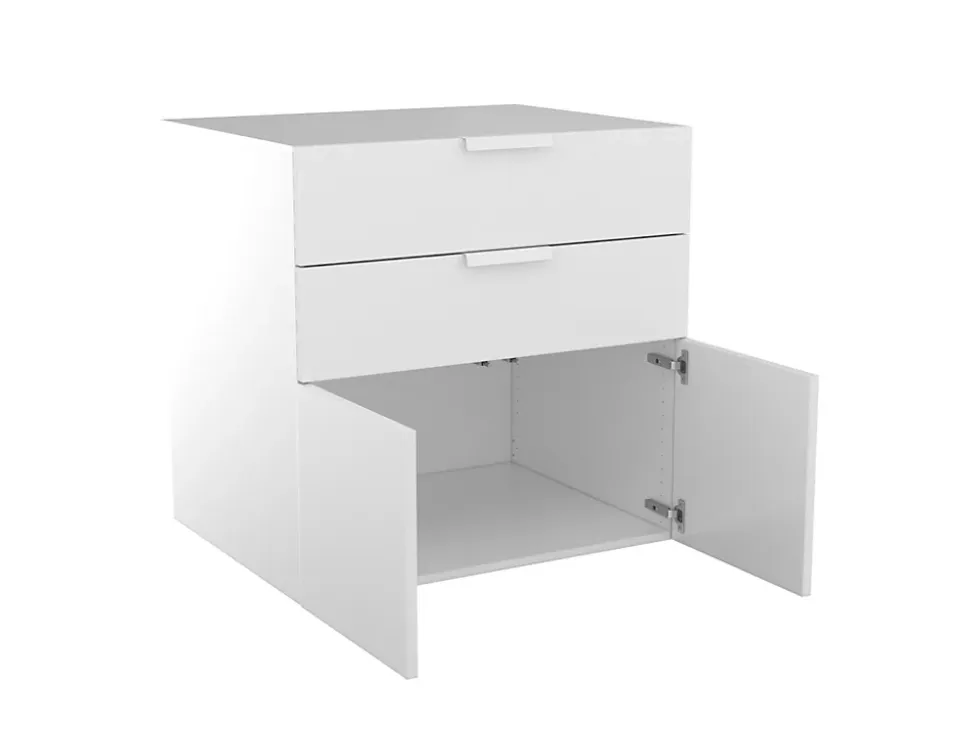 Armoire basse blanche 2 portes et 2 tiroirs GoodHome Atomia H. 75 x L. 75 x P. 58 cm