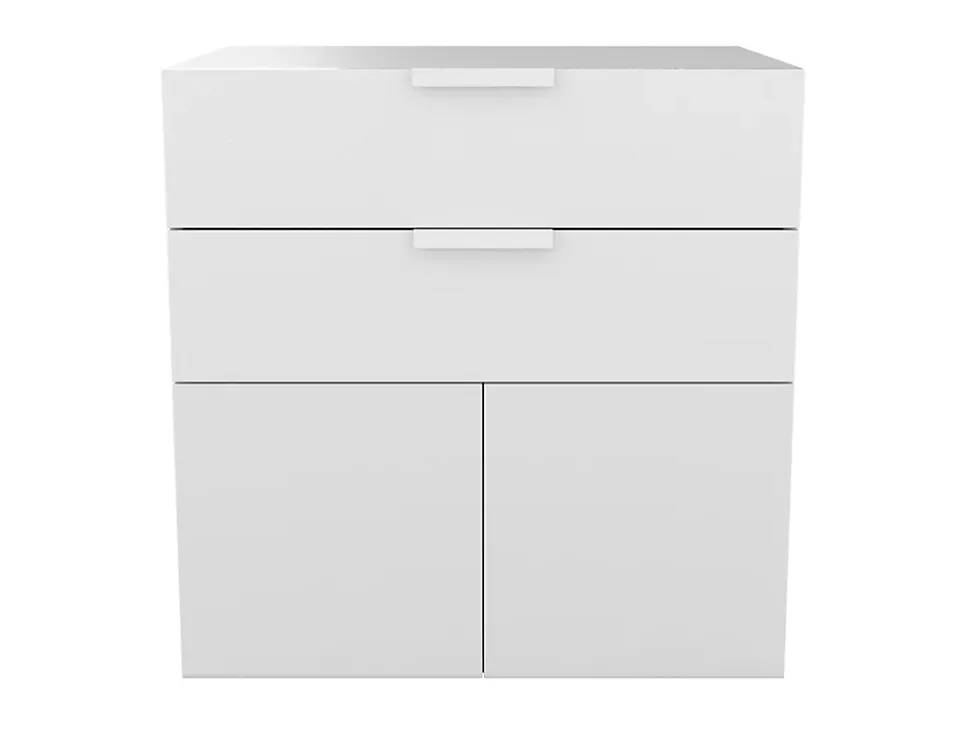 Armoire basse blanche 2 portes et 2 tiroirs GoodHome Atomia H. 75 x L. 75 x P. 58 cm