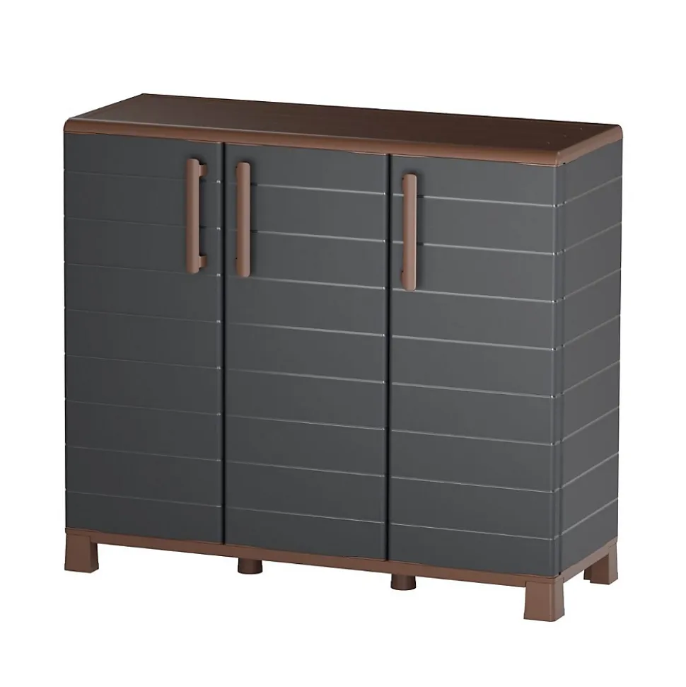 Armoire Basse de Rangement 3 portes 1 étagère 20kg max Intérieur Extérieur - Meuble de rangement Anthracite Art Plast