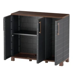Armoire Basse de Rangement 3 portes 1 étagère 20kg max Intérieur Extérieur - Meuble de rangement Anthracite Art Plast