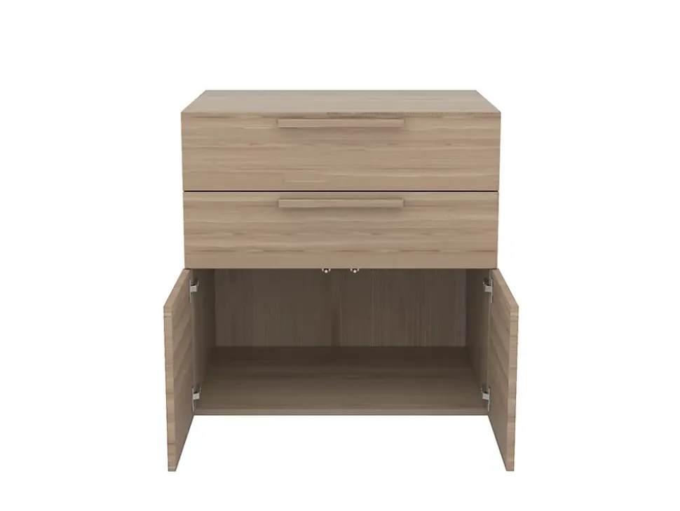 Armoire basse effet chêne 2 portes et 2 tiroirs GoodHome Atomia H. 75 x L. 75 x P. 58 cm