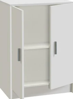 Armoire basse en bois de 2 portes, blanc - Dim : H80 x L59 x P37 cm
