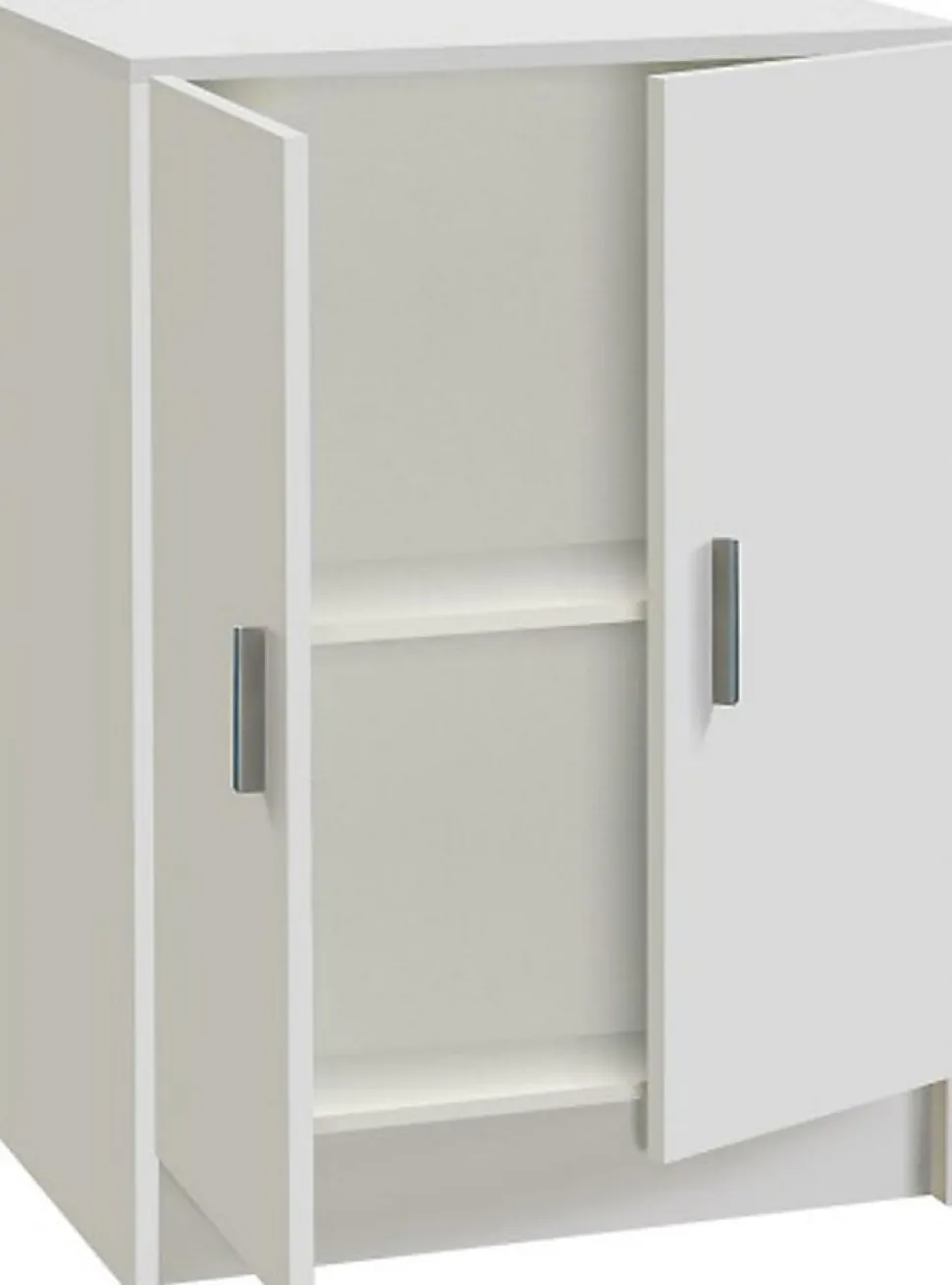 Armoire basse en bois de 2 portes, blanc - Dim : H80 x L59 x P37 cm