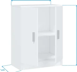 Armoire basse en bois de 2 portes, blanc - Dim : H80 x L59 x P37 cm