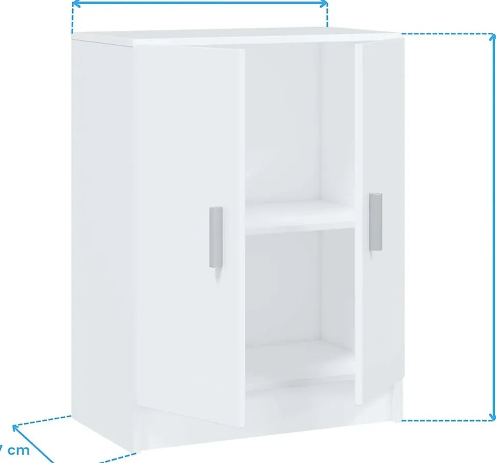 Armoire basse en bois de 2 portes, blanc - Dim : H80 x L59 x P37 cm