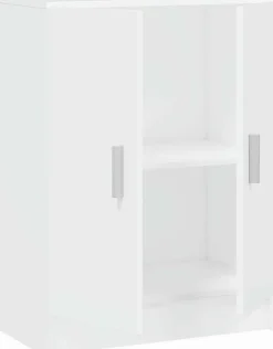 Armoire basse en bois de 2 portes, blanc - Dim : H80 x L59 x P37 cm
