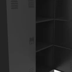 Armoire basse ESTER 2 portes métal noir et plateau bois design industriel