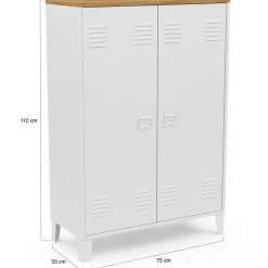 Armoire basse ESTER 2 portes métal blanc et plateau bois design industriel