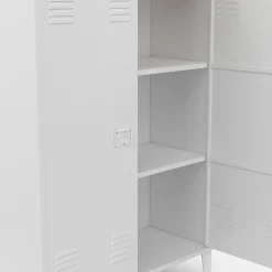 Armoire basse ESTER 2 portes métal blanc et plateau bois design industriel