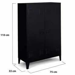 Armoire basse ESTER 2 portes métal noir design industriel