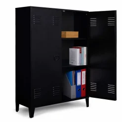 Armoire basse ESTER 2 portes métal noir design industriel