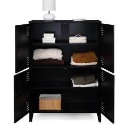 Armoire basse ESTER 4 portes métal noir design industriel