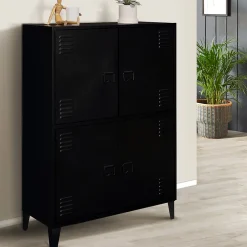 Armoire basse ESTER 4 portes métal noir design industriel