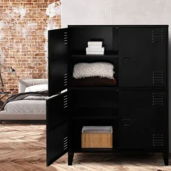 Armoire basse ESTER 4 portes métal noir design industriel