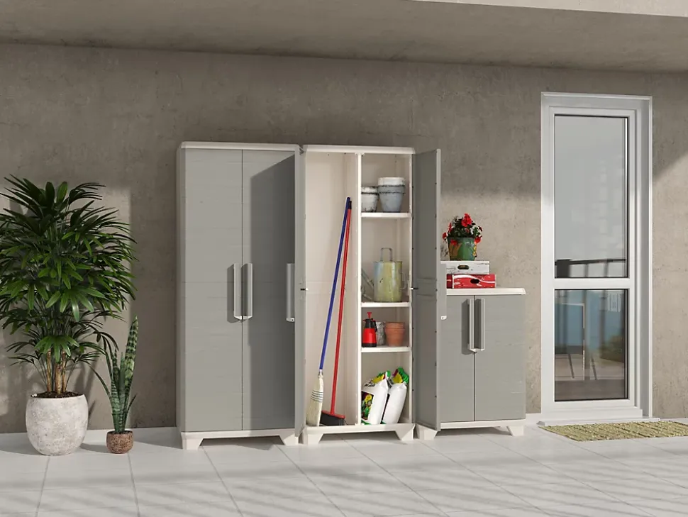 Armoire basse Keter Linea Wood gris L.68 x H.90 x P.39 cm