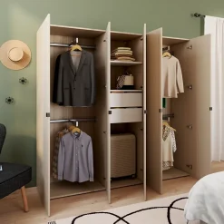 Armoire bicolore 4 penderies et 2 tiroirs GoodHome Atomia H. 187,5 x L. 200 x P. 45 cm