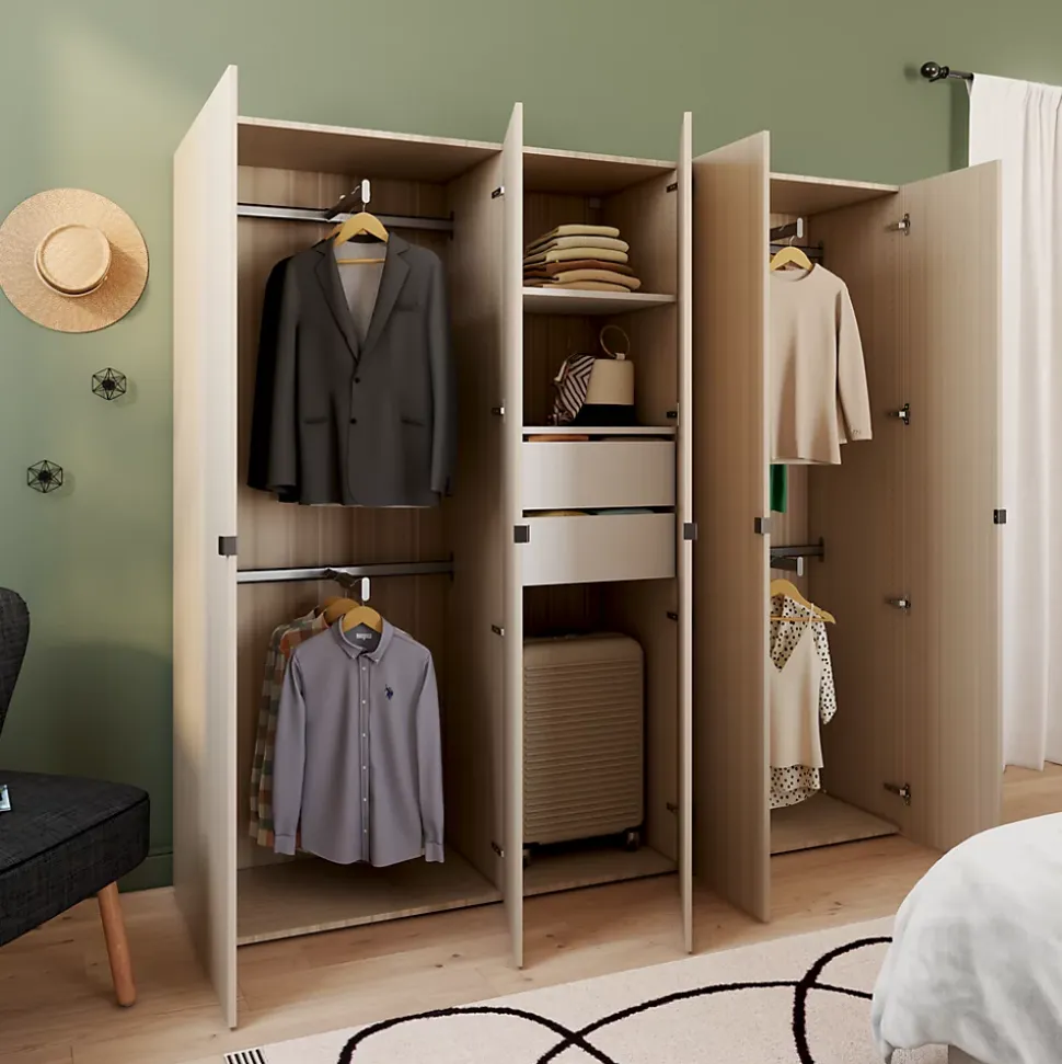 Armoire bicolore 4 penderies et 2 tiroirs GoodHome Atomia H. 187,5 x L. 200 x P. 45 cm