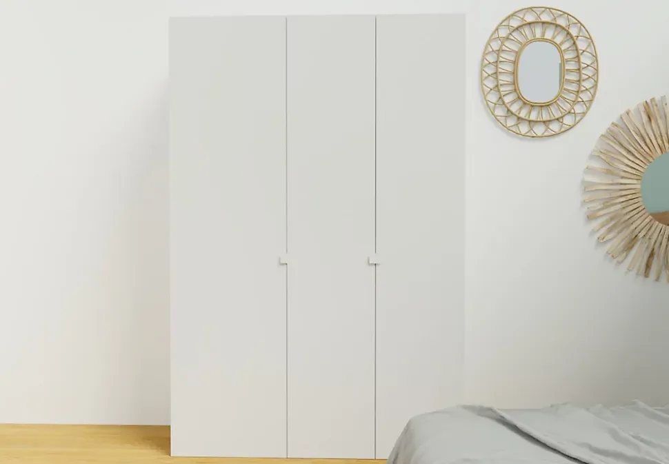 Armoire blanche double penderie 2 tiroirs GoodHome Atomia H. 187,5 x L. 125 x P. 45 cm