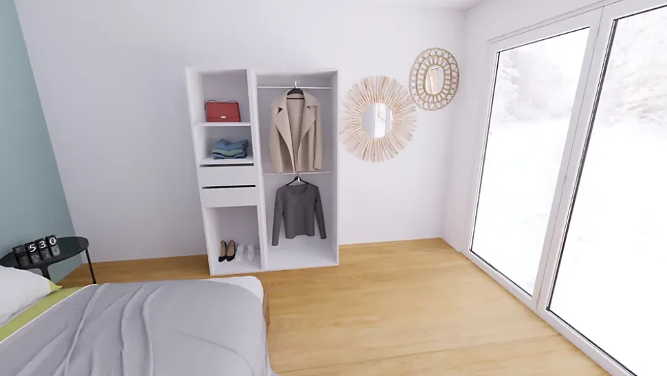 Armoire blanche double penderie 2 tiroirs GoodHome Atomia H. 187,5 x L. 125 x P. 45 cm