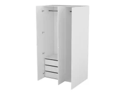 Armoire blanche double penderie et 3 tiroirs GoodHome Atomia H. 225 x L. 125 x P. 58 cm