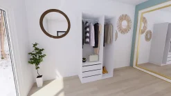Armoire blanche double penderie et 3 tiroirs GoodHome Atomia H. 225 x L. 125 x P. 58 cm