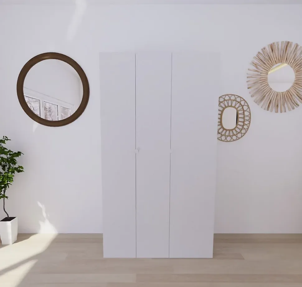 Armoire blanche double penderie et 3 tiroirs GoodHome Atomia H. 225 x L. 125 x P. 58 cm