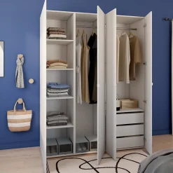 Armoire blanche double penderie et 3 tiroirs GoodHome Atomia H. 225 x L. 175 x P. 58 cm