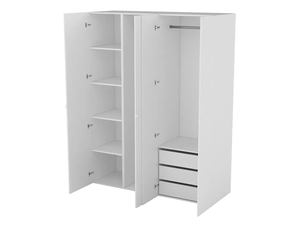 Armoire blanche double penderie et 3 tiroirs GoodHome Atomia H. 225 x L. 175 x P. 58 cm