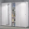 Armoire Blanche Multi-Usages À Double Porte Coulissante Avec 4 Étagères Réglables