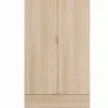 Armoire Burbank, armoire de chambre 2 portes 2 tiroirs, armoire de chambre avec barre de suspension, 81x52h180 cm, chêne