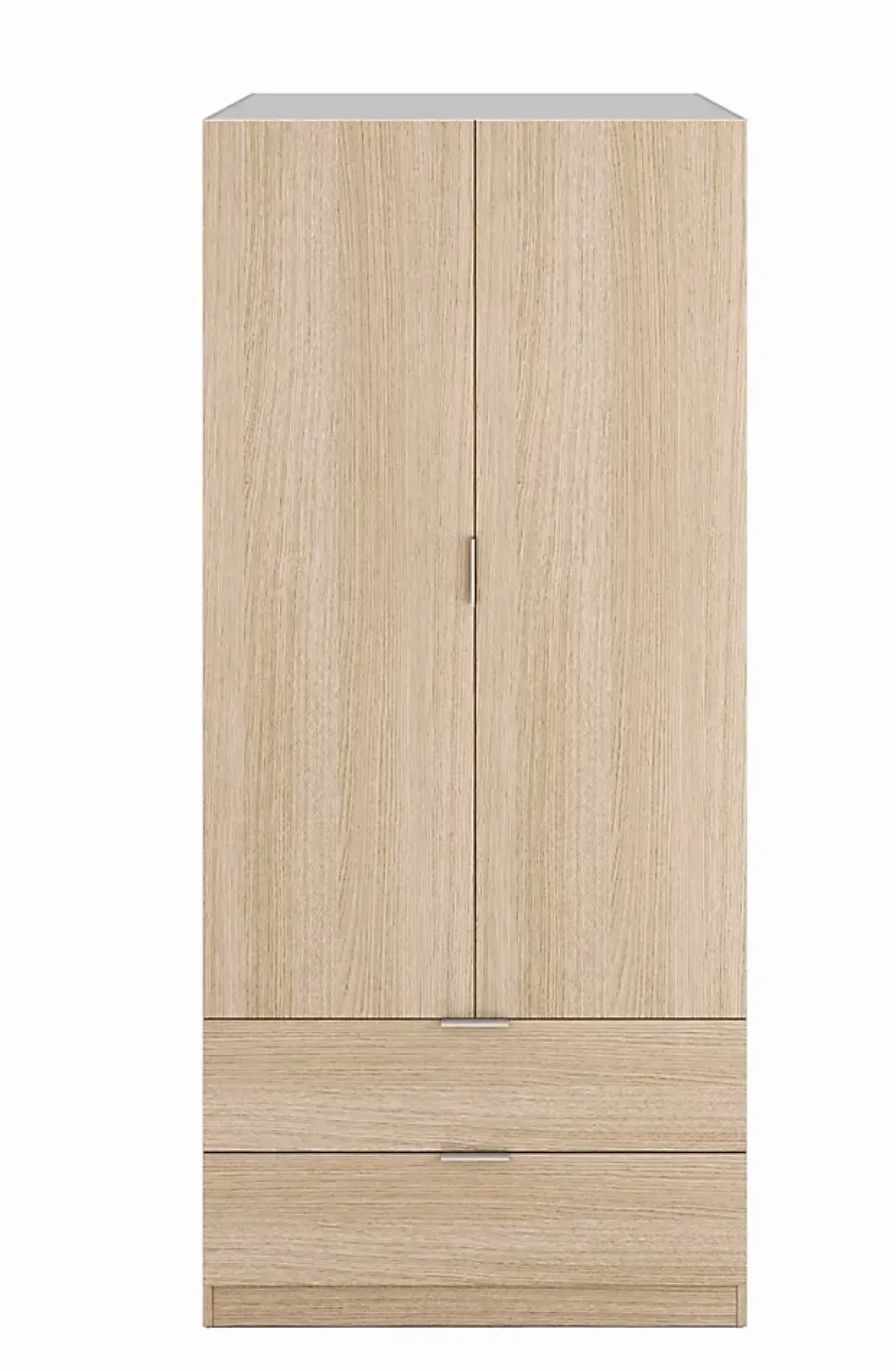Armoire Burbank, armoire de chambre 2 portes 2 tiroirs, armoire de chambre avec barre de suspension, 81x52h180 cm, chêne