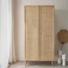 Armoire cannage et décor bois 2 portes avec étagère et tringle - Hauteur 179.5cm