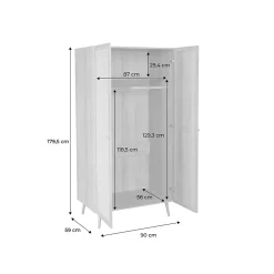 Armoire cannage et décor bois 2 portes avec étagère et tringle - Hauteur 179.5cm