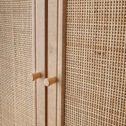 Armoire cannage et décor bois 2 portes avec étagère et tringle - Hauteur 179.5cm