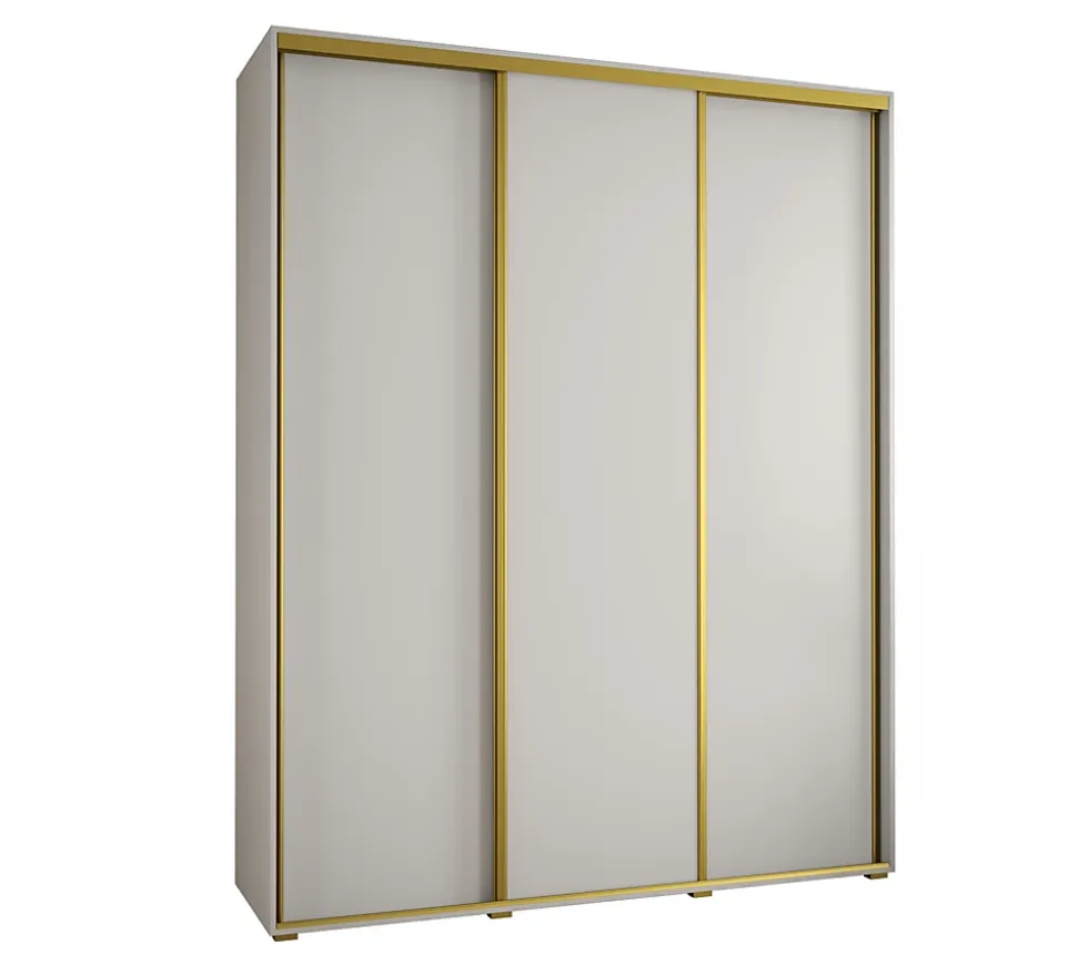 Armoire Cannes 1 à Portes Coulissantes 205,2/200/45 3 Portes (blanc,blanc.doré)