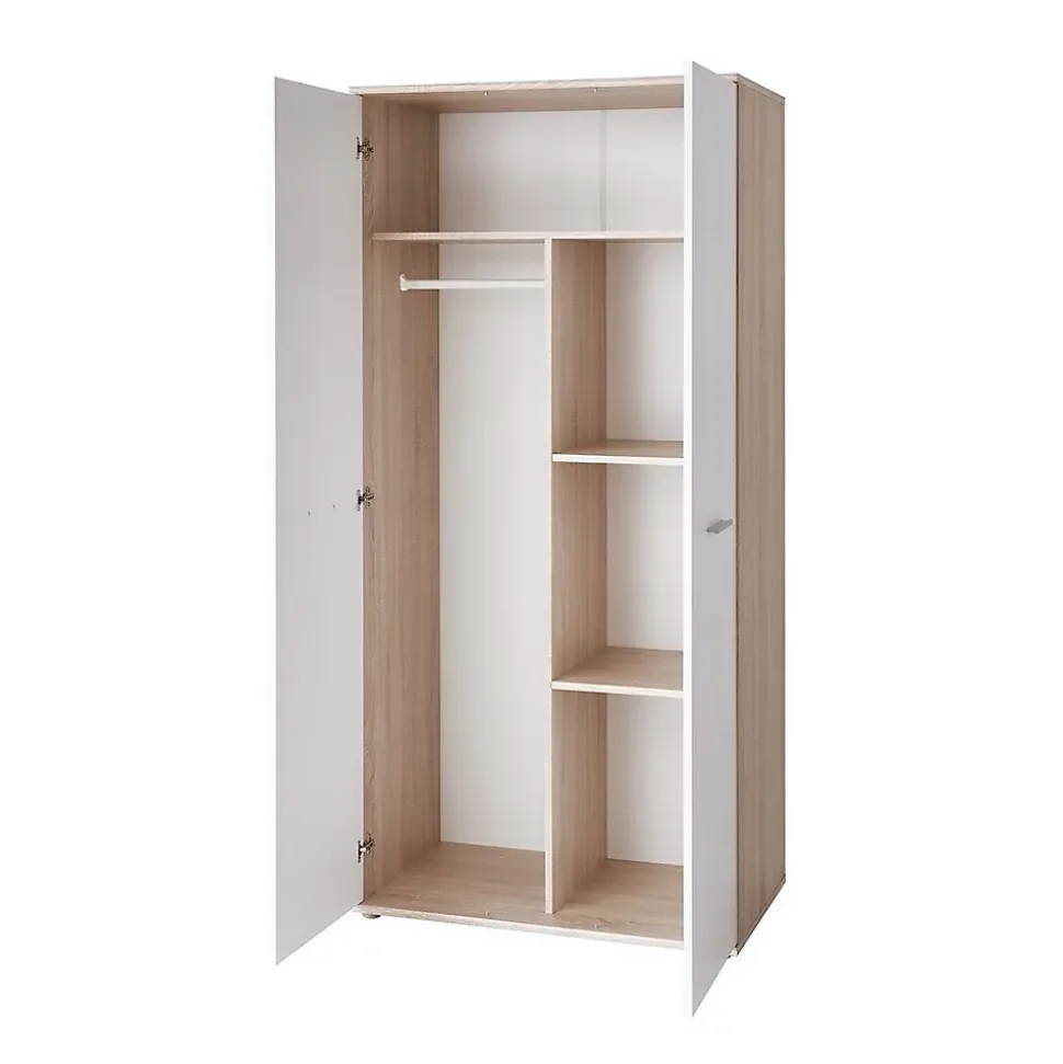 Armoire chambre denfant design coloris chene et blanc avec 2 portes battantes collection DENVER.