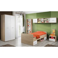 Armoire chambre denfant design coloris chene et blanc avec 2 portes battantes collection DENVER.