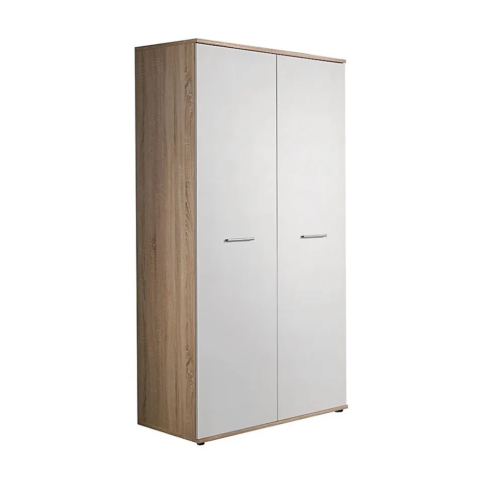 Armoire chambre denfant design coloris chene et blanc avec 2 portes battantes collection DENVER.