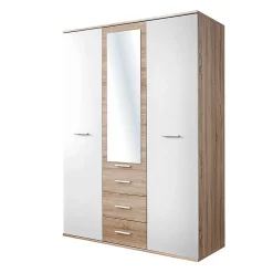 Armoire chambre denfant design coloris chene et blanc avec 3 portes battantes et 3 tiroirs collection DENVER.