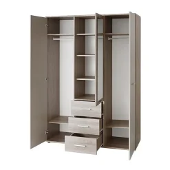 Armoire chambre denfant design coloris chene et blanc avec 3 portes battantes et 3 tiroirs collection DENVER.